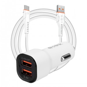S-link SL-EC30T Type-C Kablolu 3.4A 2 USB Beyaz Araç Şarj Cihazı