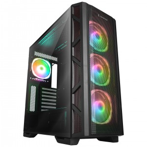 Rampage MASTER Mesh+Temperli Cam Dikey VGA Tutucu 4*ARGB Fan+Hub E-ATX Gaming Oyuncu Kasası