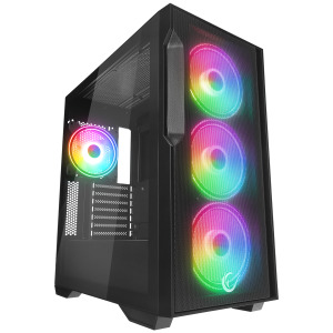 Rampage CRUISER V1 Mesh Temperli Siyah 4*14cm RGB Fan Hub+Kumanda+TYPE-C E-ATX Big-T Gaming Oyuncu Kasası