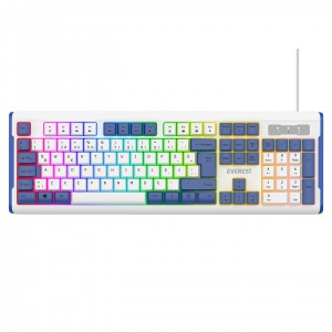 Everest KB-74 Beyaz/Mavi USB Rainbow Aydınlatmalı Q Membrane Klavye