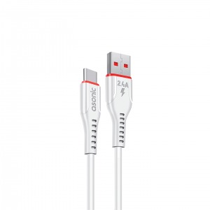 Asonic AS-X406 3A Type-C 1m Beyaz Data + Şarj Kablosu